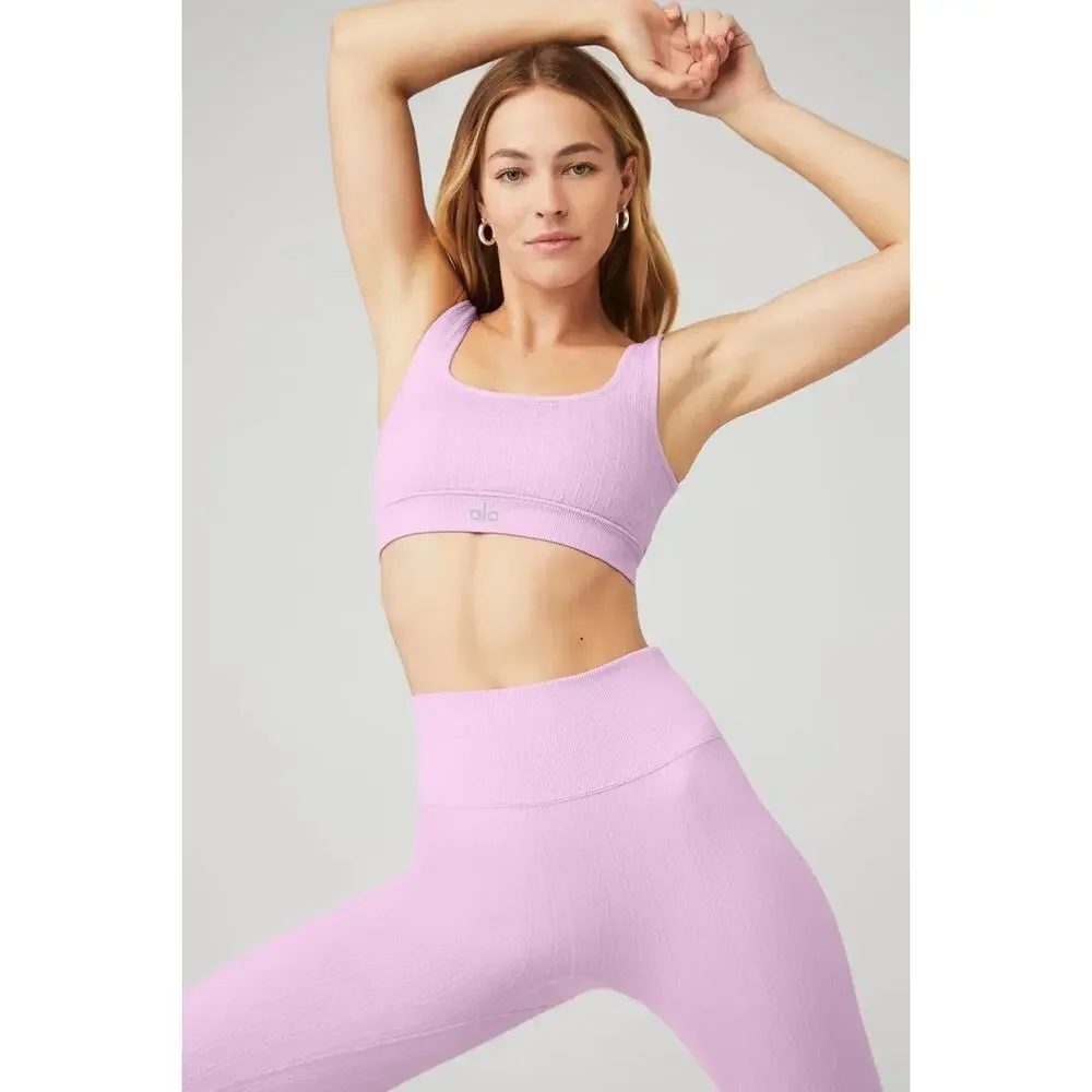 Alo Yoga‎ Seamless Cable Knit Bra & High-Waist Legging Set Sugarplum Pink Small